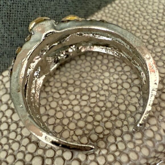 Adjustable Aurora Borealis Statement Ring Triple Band Silver Tone Sparkle - Picture 11 of 16